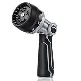 RAINPOINT Full-Metal Garden Hose Nozzle, Heavy Duty Water Hose Nozzle Sprayer With 10 Adjustable Patterns & High Flow,Thumb Control For Flow Adjustment, Ideal For Watering, Washing, Cleaning,Black