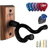ClefArc Guitar Wall Mount - U-Shape Hardwood Guitar Hanger, Black Walnut Stand Wall Hangers, Pick Holders, Guitar Gifts for Guitarists, Guitar Accessories, with 6 Assorted Guitar Picks