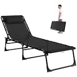 Outsunny Folding Chaise Lounge Chair Outdoor Mesh Seat Black