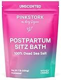 Pink Stork Postpartum Sitz Bath Soak: Dead Sea Salt for Perineal Care & Cleansing, Postpartum Recovery, Labor and Delivery Essentials, Women-Owned, Unscented, 16 oz