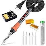 Soldering Iron Kit, 70W Soldering Gun with LED Digital Display, Adjustable Temperature 356-932℉ Solder Kit for Electronics, Includes 5pcs Tips, Stand, Solder Wire, Sponge, Paste, Grey