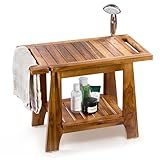 Tinamo 22”L Teak Shower Bench for Inside Showers -400Lbs Capacity-Teak Shower Stool, Wooden Bathroom Bench, Shower Chair for Inside Shower with Handle, Teak Shower Bench, Wood Bench with Shower Holder
