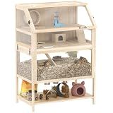 PawHut Wooden Hamster Cage with Storage Shelf for Dwarf, 31.5" x 21" x 46"