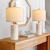 PoKat 20.75" Small Modern Ceramic Table Lamps Set of 2 for Bedroom, White Bedside Lamps for Night Stands, Farmhouse Desk Decor Gift Nightstand Table Lamps for Living Room End Table Beige