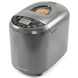 Elite Gourmet Programmable Bread Maker with PFAS-Free CERALAST™ Ceramic Pan, 2 lb Loaf, 19 Presets incl. Gluten-Free, 3 Sizes, Delay Timer, Steel Gray
