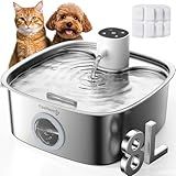 Cordless Wider Tray Dog Water Fountain, 5000mAh Battery Operated Dog Water Bowl Dispenser with 3 Motion Sensor, FEELNEEDY Stainless Steel Pet Water Fountain for Multi-Pets, Easy Setup & Clean, 8L
