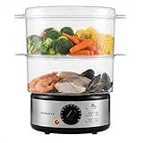OVENTE 2-Tier Electric Food Steamer, 5 Quart Stainless Steel Stackable Steam Cooker with 400W Power, 60-Minute Timer & Auto Shut-Off, Dishwasher Safe, Healthy Vegetable & Seafood Steamer, Silver FS62S