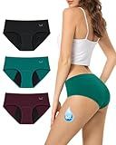 TANSTC Heavy Flow Leakproof Period Underwear Women Cotton Postpartum Teens Hipster 3 Pack Dark Color M