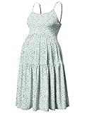 GINKANA Maternity Spaghetti Strap Dresses Solid Pregnant Woman Sleeveless Cami Dress Knee Length Summer Daily Wearing Maternity Dresses,Little Daisy,L