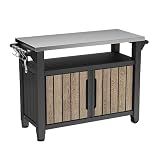 Keter Unity XL Outdoor Entertainment Cart with Wood‑Look Finish, 78‑Gallon Patio Storage Cabinet, Food Prep Station, Stainless‑Steel Top for BBQ, Grill, Patio, Deck & Backyard, Ashwood