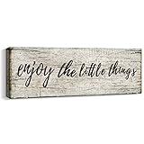 Quotes Wall Decor Enjoy the Little Things Sign Family Wall Signs Canvas Prints Rustic Wooden Wall Art Wood Pictures for Living Room Bedroom Office Home Decor, 6 X 17 Inch Framed