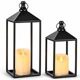2 Pcs Black Decorative Metal Lanterns Farmhouse Lantern Decor with Candles