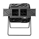 Werph 43 Gallon Compost Bin with Gloves, Fast Assembly & Easy Setup Outdoor Compost Tumbler, Updated Dual Chamber Tumbling Composter for Garden, Kitchen, and Yard Waste, Black