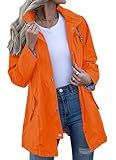 Kikibell Rain Jacket for Women Packable Windbreaker for Travel Orange Jackets Coat Women Lined Raincoat