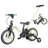 JMMD 6 in 1 Toddler Bike with Push Handle for Kids 18-60 Months, 12" Foldable Balance Bike with Training Wheels, Pedals, Brakes, Kickstand, Push Tricycle Toddler Gift & Toys for Boy & Girl