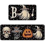 pahhjsa Halloween Kitchen Mat Decor Spooky Boo Halloween Kitchen Rugs Indoor Set of 2 Home Decorations, Black