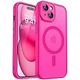 CANSHN Magnetic for iPhone 15 Case, Upgraded [Full Camera Protection] [Compatible with Magsafe] [Translucent Matte] Shockproof Protective Phone Case for iPhone 15 6.1" - Hot Pink