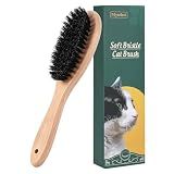 Boar Bristle Cat Brush with Wooden Handle, Soft and Gentle, Reduce Shedding, Make Coat Soft, Smooth and Shinny, Daily Grooming Tool for Short Haired Cats, Kitten