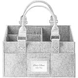PaoveFor Diaper Caddy Organizer, Newborn Essetials Must Haves, Baby Registry Search and Other Baby Stuff, Collapsible Baby Basket with Handle and a Photo Frame, Grey, 11.8 x 6.3 x 9.0 inch