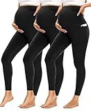 HIGHDAYS Womens Maternity Leggings with Pockets Over The Belly,3 Packs Pregnancy Soft Workout Activewear Yoga Tights Pants