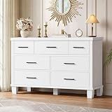 IDEALHOUSE Dresser for Bedroom with 7 Drawers, White Storage Chest of Drawers with Metal Handle, Wooden Dresser Organizer for Living Room,Closet,Entryway,Nursery