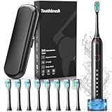 Electric Toothbrush, Sonic Type for Adults & Teens, 8 Brush Heads, Travel Case, 6 Modes, 40000 VPM Electric Motor, IPX7 Waterproof, 2 Minutes Timer, Wireless Charging, One Charge for 100 Days(Black)