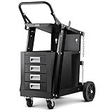 VEVOR Welding Cart, 2-Tier 4 Drawers Welder Cart with 265 LBS Weight Capacity, 360° Swivel Wheels, Tank Storage Safety Chains, Heavy Duty Rolling MIG Welder Cart for Mig Welder and Plasma Cutter