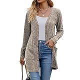 Witsmile Cardigans for Women Trendy Lightweight Open Front Knit Casual Long Cardigan Sweater with Pockets(Khaki, Large)