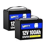 WattCycle 2-Pack 12V 100Ah LiFePO4 Battery, BCI Group 24, 15000 Deep Cycles, Built-in 100A Smart BMS, Low-Temperature Protection, Grade A for RVs, Golf Cart, Marine, Home Energy Storage, Solar Systems
