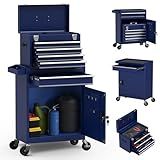 Granper 5-Drawer High Capacity Rolling Tool Box, Removable Cabinet Storage Tool Chest with Wheels and Drawers, Detachable Toolbox with Lock for Mechanics Garage Workshop and Tool Room (Blue)