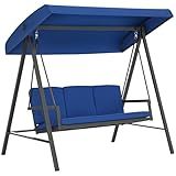 Outsunny 3-Seat Outdoor Porch Swing with Stand, Heavy Duty Patio Swing Chair with Adjustable Canopy, Breathable Mesh Seat, Removable Cushions for Backyard, Garden, and Poolside, Blue