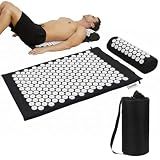 XiaoMaGe Acupressure Mat and Pillow Set with Bag - Large Size 28.7 X 16.5 inch Acupuncture Mat for Neck & Back Pain, Muscle Relaxation Stress Relief, Sciatica Pain Relief Pillow (Black)