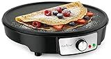 Nutrichef Electric Crepe Maker & Griddle Cooktop - Nonstick 12 Inch Aluminum Hot Plate with LED Indicator Lights & Adjustable Temperature Control - Wooden Spatula & Batter Spreader Included