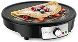 Nutrichef Electric Crepe Maker & Griddle Cooktop - Nonstick 12 Inch Aluminum Hot Plate with LED Indicator Lights & Adjustable Temperature Control - Wooden Spatula & Batter Spreader Included