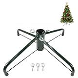 Lxenrra Christmas Tree Stand for Artificial Trees, Folding Metal Tree Base for 3ft to 7ft Christmas Trees, Heavy Duty Iron Construction Tree Stand with 3 Screws, Fits 0.5"–1.25" Tree Poles(Green)