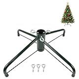 Lxenrra Christmas Tree Stand for Artificial Trees, Folding Metal Tree Base for 3ft to 7ft Christmas Trees, Heavy Duty Iron Construction Tree Stand with 3 Screws, Fits 0.5"–1.25" Tree Poles(Green)