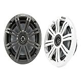 KICKER KM65 6.5-Inch (165mm) Marine Coaxial Speakers with 3/4-Inch (20mm) Tweeters, 4-Ohm, Charcoal and White Grilles