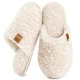 EverFoams Women's Fuzzy Slippers Cozy House Shoes Cream White, 7-8 US