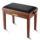 Donner Adjustable Piano Bench-Solid Wood Keyboard Bench Piano Chair Seat with High-Density Sponges Cushion，Traditional Vintage Wooden Piano Stool with Metal Lifting Devices, Brown-Matt