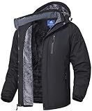 SPOSULEI Winter Jackets Coats for Men Waterproof Fleece Liner Softshell Jacket Ski Hiking Snow Jackets Parka Coat with Hooded Black S