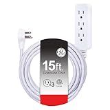 GE 3-Outlet Power Strip 15 Ft Braided Extension Cord with Multiple Outlets Grounded Flat Plug ETL Listed White 40530