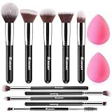 BEAKEY Makeup Brushes Set, Professional Foundation Eyeshadow Concealer Blush Powder Bronzer Applicator, 2 Blender Sponge with Beauty Paper Case stocking stuffers