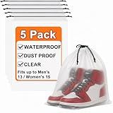BOFOHO 5 Pack Clear Shoe Bags for Travel, 15.7"×11.8" PEVA Drawstring, Water-Resistant, Fits up to Men’s 12–13, Reusable Storage for Shoes, Clothes & Toiletries, Keep Luggage Tidy & Odor-Free