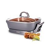 Crux Extra Deep Nonstick Scratch Resistant Electric Skillet with Removeable Temperature Probe, 12" x 12", silver (14620)