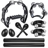10Pcs Black Tamborines Musical Instrument Adults, Kids Music Percussion Set