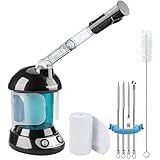 Facial Steamer - DENFANY Nano Ionic Face Steamer with Extendable 360° Rotating Arm - Portable Facial Steamer for Personal Care at Home or Salo （Black）