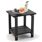 LUE BONA Adirondack Outdoor Side Table, 2-Tier Black HDPS Patio End Table Weather Resistant, Morden Side Table for Patio, Pool, Porch