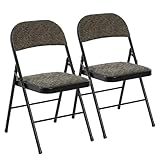 DUMOS 2 Pack Folding Chairs with Padded Cushion and Back - Fabric Stackable Portable Dining Chiars Set, for Home and Office, Conference, Wedding, Party, Patio, Garden, for Indoor Outdoor, Black Grey