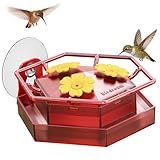 Birdream Window Hummingbird Feeder for Outdoors, 4.4OZ Hummingbird Feeder with Strong Suction Cups, Built-in Ant Moat & 3 Ports, Includes Metal Base and Brush, Easy to Clean & Refill— Red