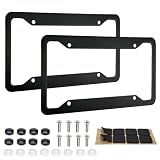 MTABCTY 2 Pack Black License Plate Frames - Heavy Duty Stainless Steel Car License Plate Frame with 4 Holes, Rattle Proof Rustproof with Mounting Screws & Caps for Front Rear Cars